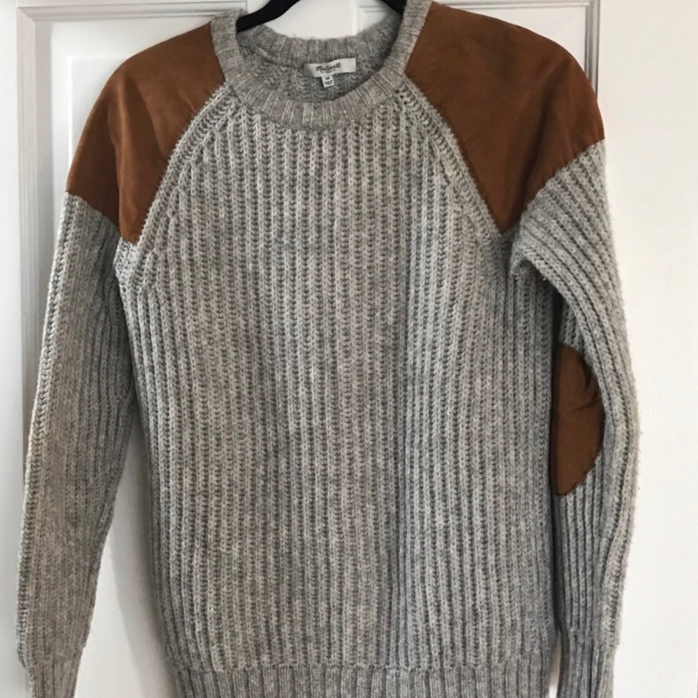 Madewell Uphill Suede Patch Sweater